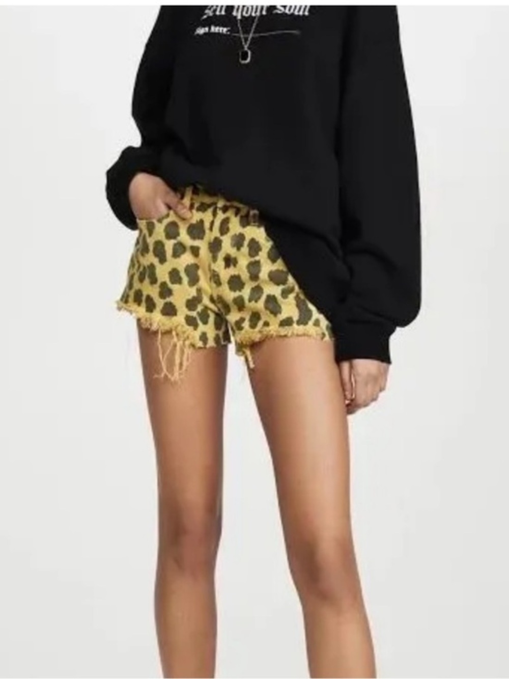 NWT Blank NYC The Barrow Leopard Print High Rise Distressed Denim Shorts